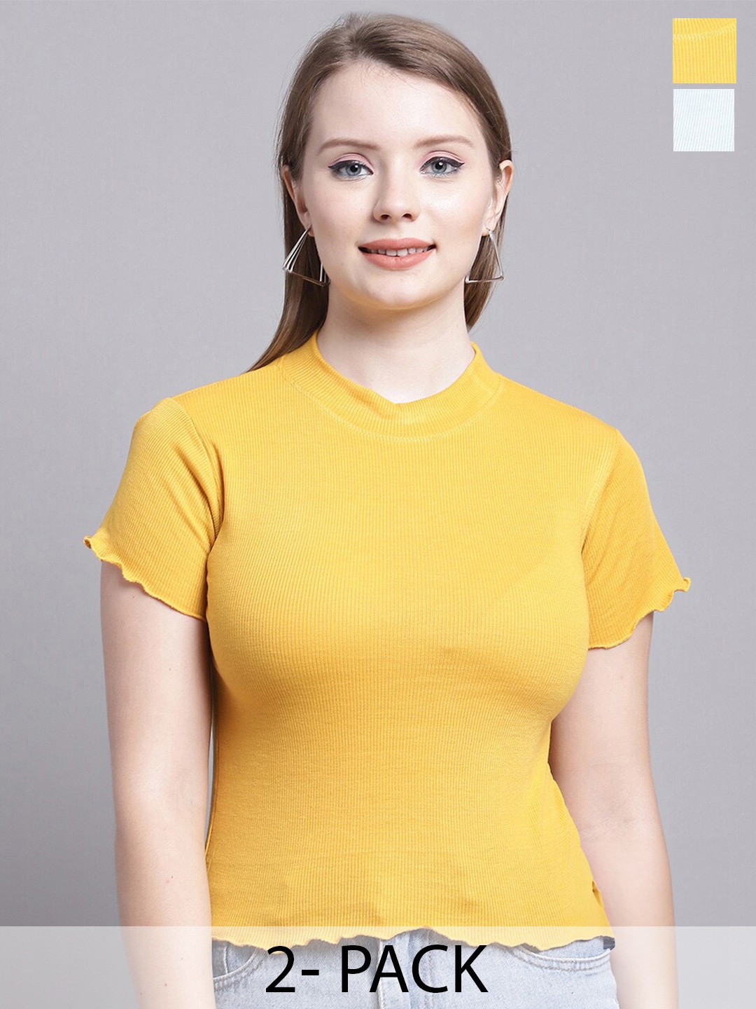 

GRACIT Pack Of 2 Organic Cotton Fitted Top, Yellow