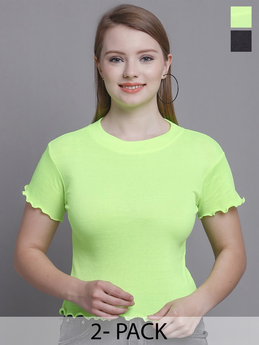 

GRACIT Pack Of 2 Crop Tops, Black