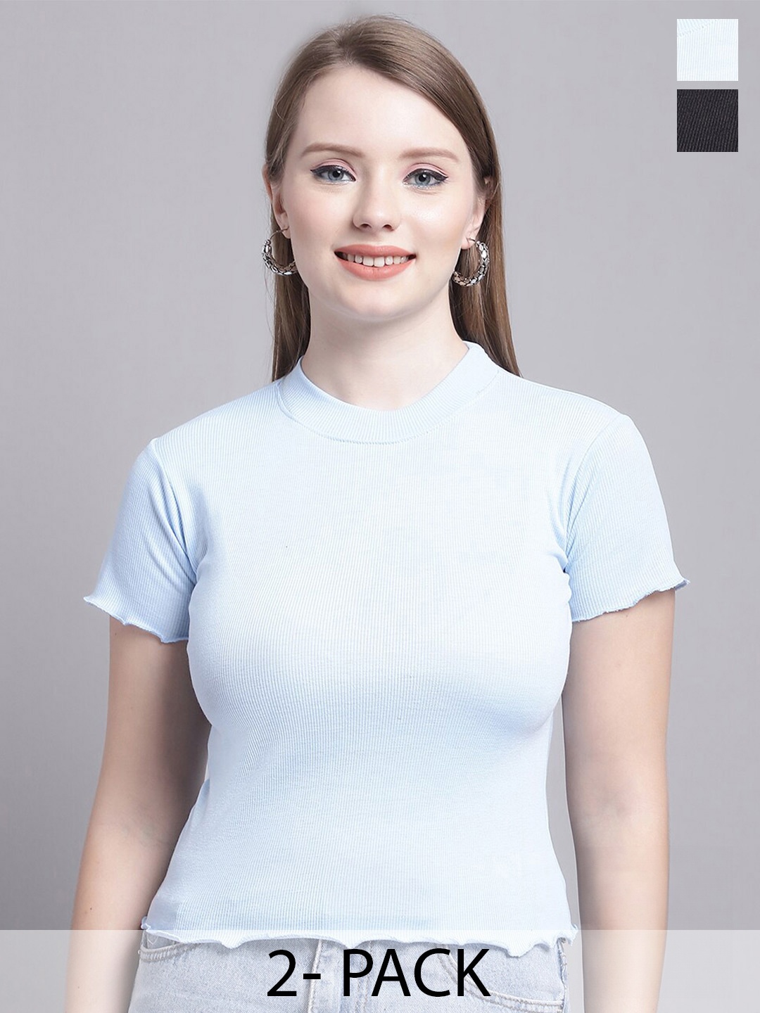

GRACIT Pack Of 2 Organic Cotton Fitted Top, Turquoise blue