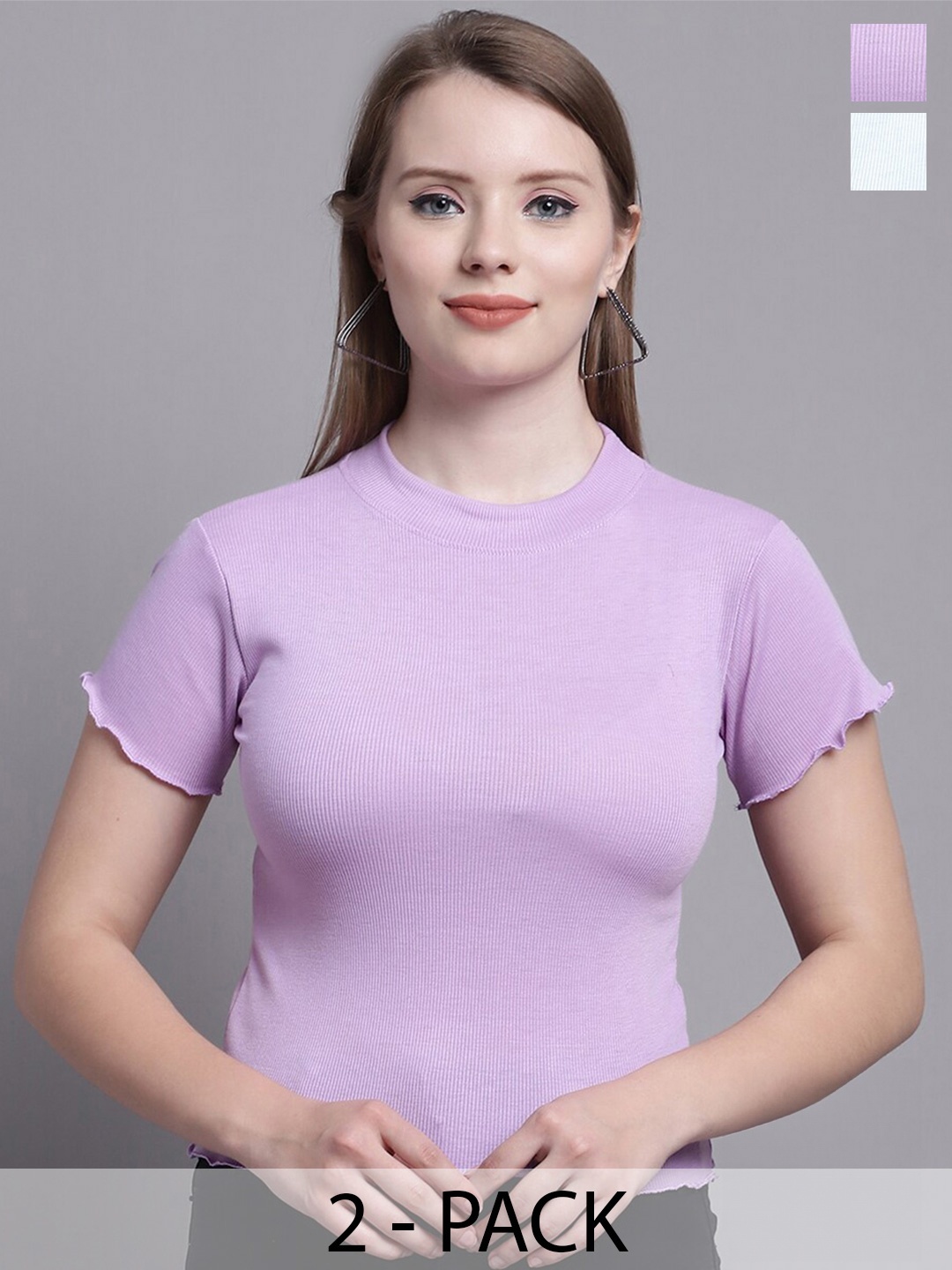 

GRACIT Pack Of 2 Organic Cotton Fitted Top, Lavender