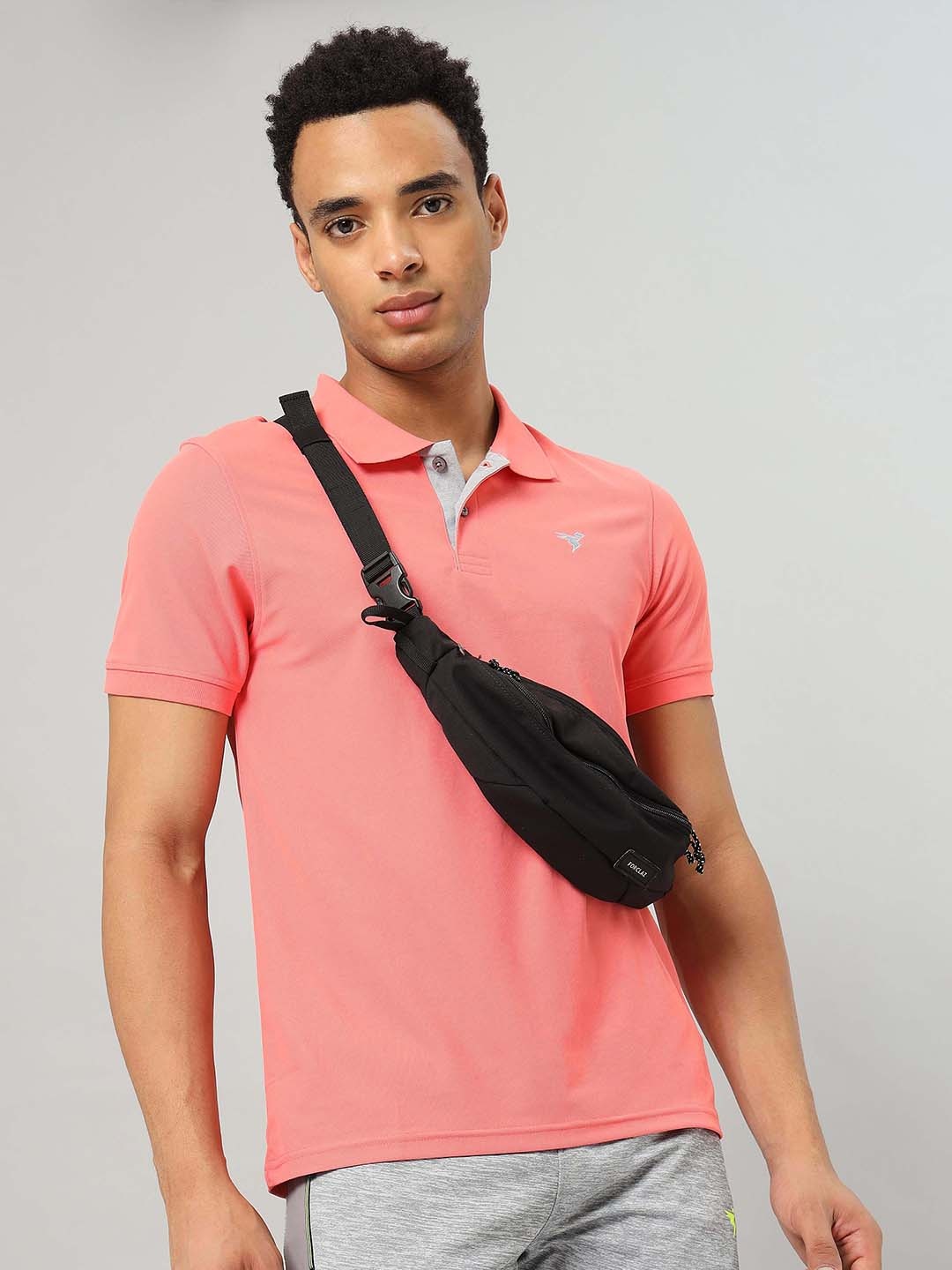 

Technosport Men Red Polo Collar Antimicrobial Pockets Slim Fit T-shirt