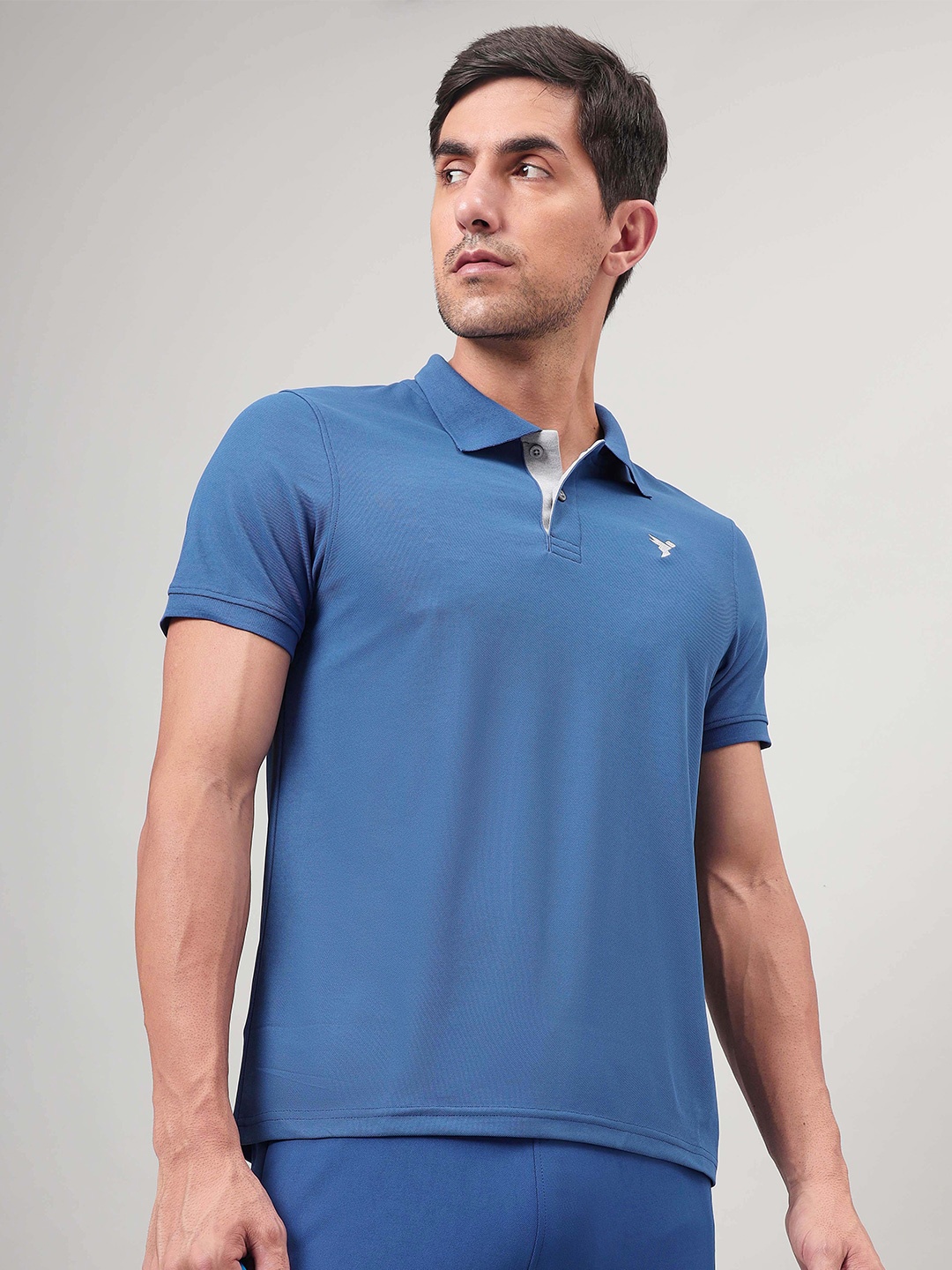 

Technosport Antimicrobial Rapid Dry Polo Collar Slim Fit Sports T-shirt, Blue