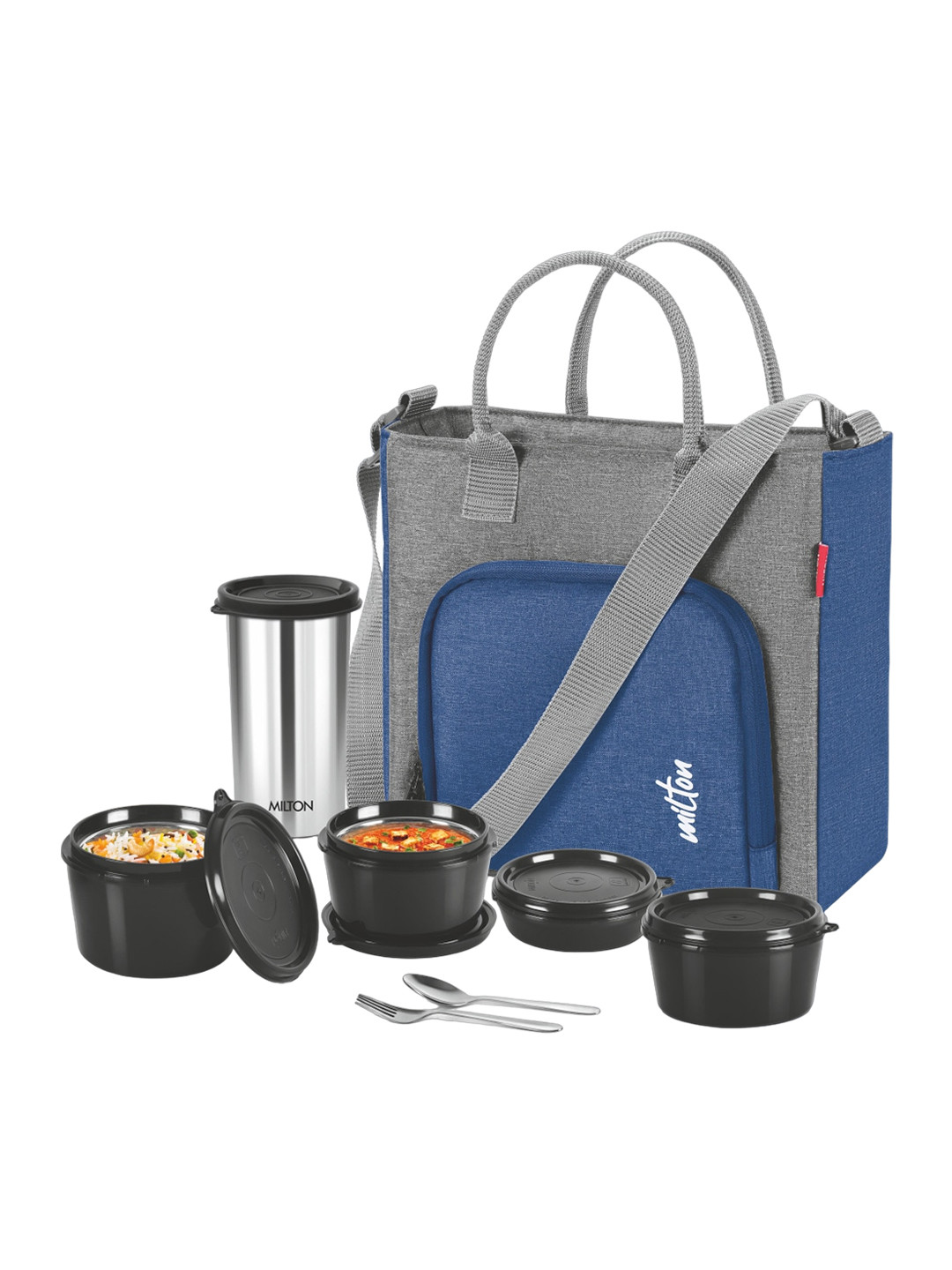 

Milton Style Mate Tiffin Inner Steel Containers Tumbler 380 ml Spoon & Fork Fabric Jacket, Blue