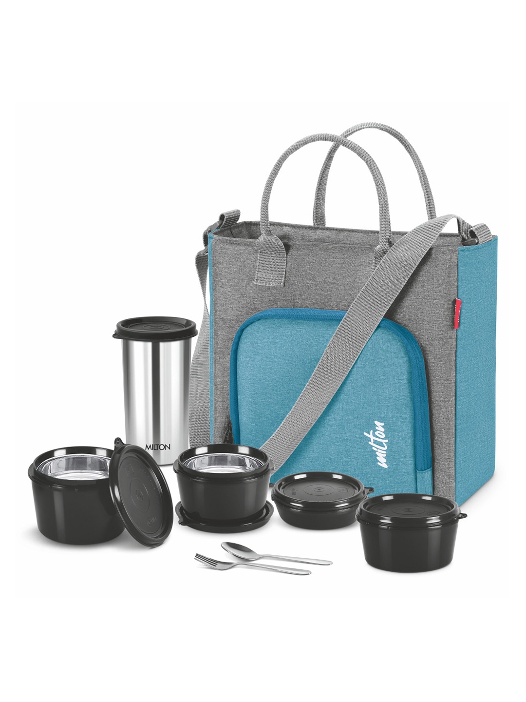 

Milton Green Style Mate Tiffin Inner Steel Containers Tumbler 380 ml Spoon & Fork Jacket, Blue