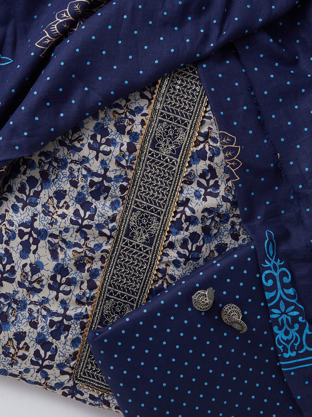 

SALWAR STUDIO Floral Printed Pure Cotton Unstitched Dress Material, Navy blue
