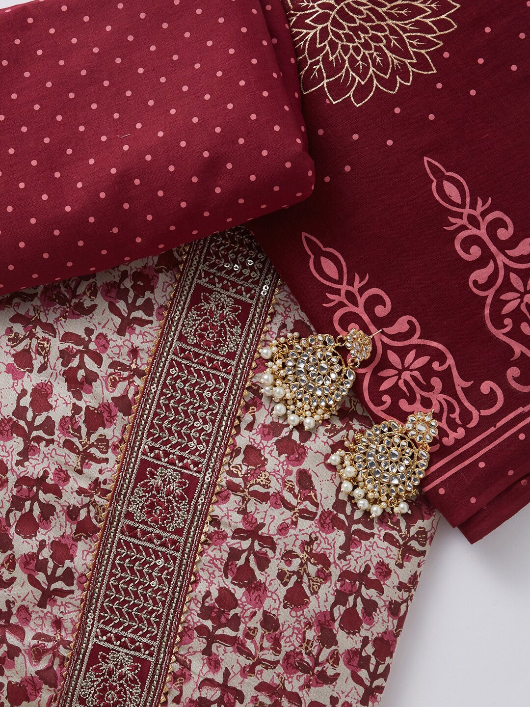

SALWAR STUDIO Floral Printed Pure Cotton Unstitched Dress Material, Maroon