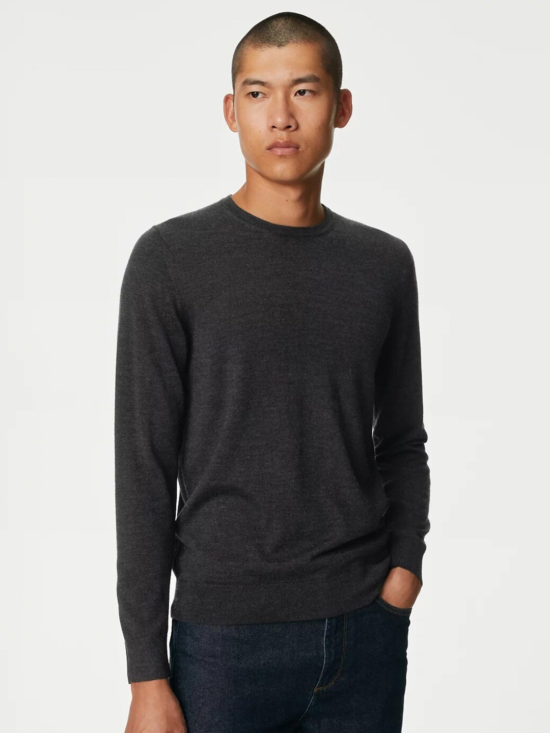 

Marks & Spencer Round Neck Woollen Pullover Sweater, Black