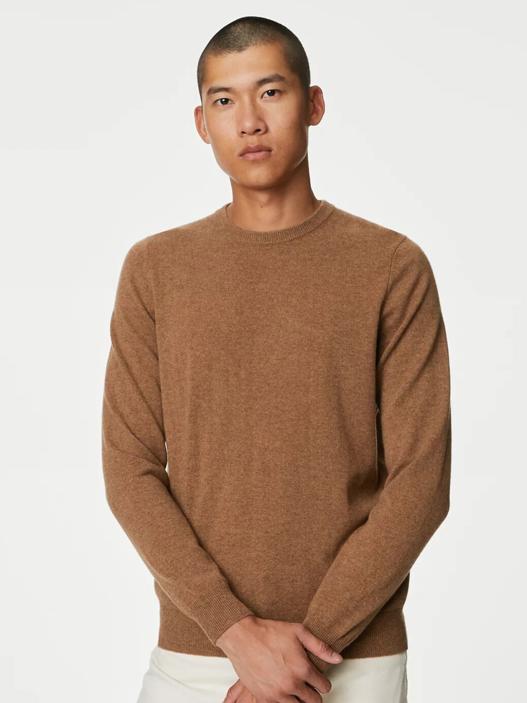 

Marks & Spencer Round Neck Cashmere Pullover Sweater, Camel brown