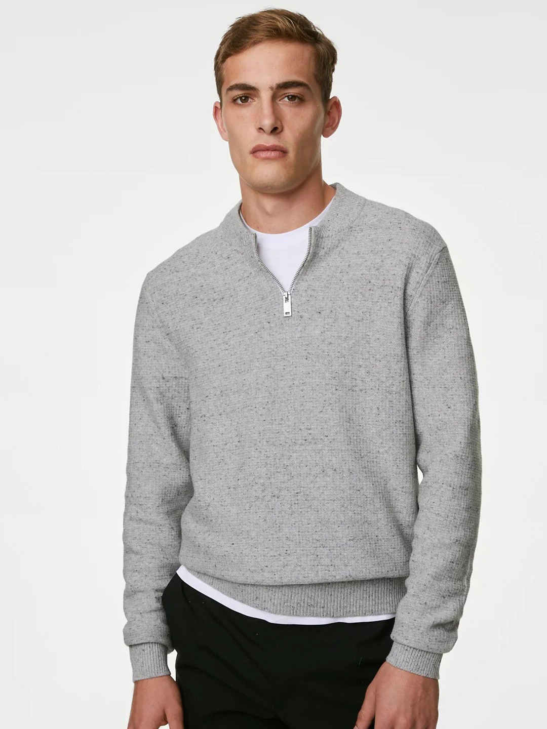 

Marks & Spencer Mock Collar Long Sleeves Pullover Sweater, Grey