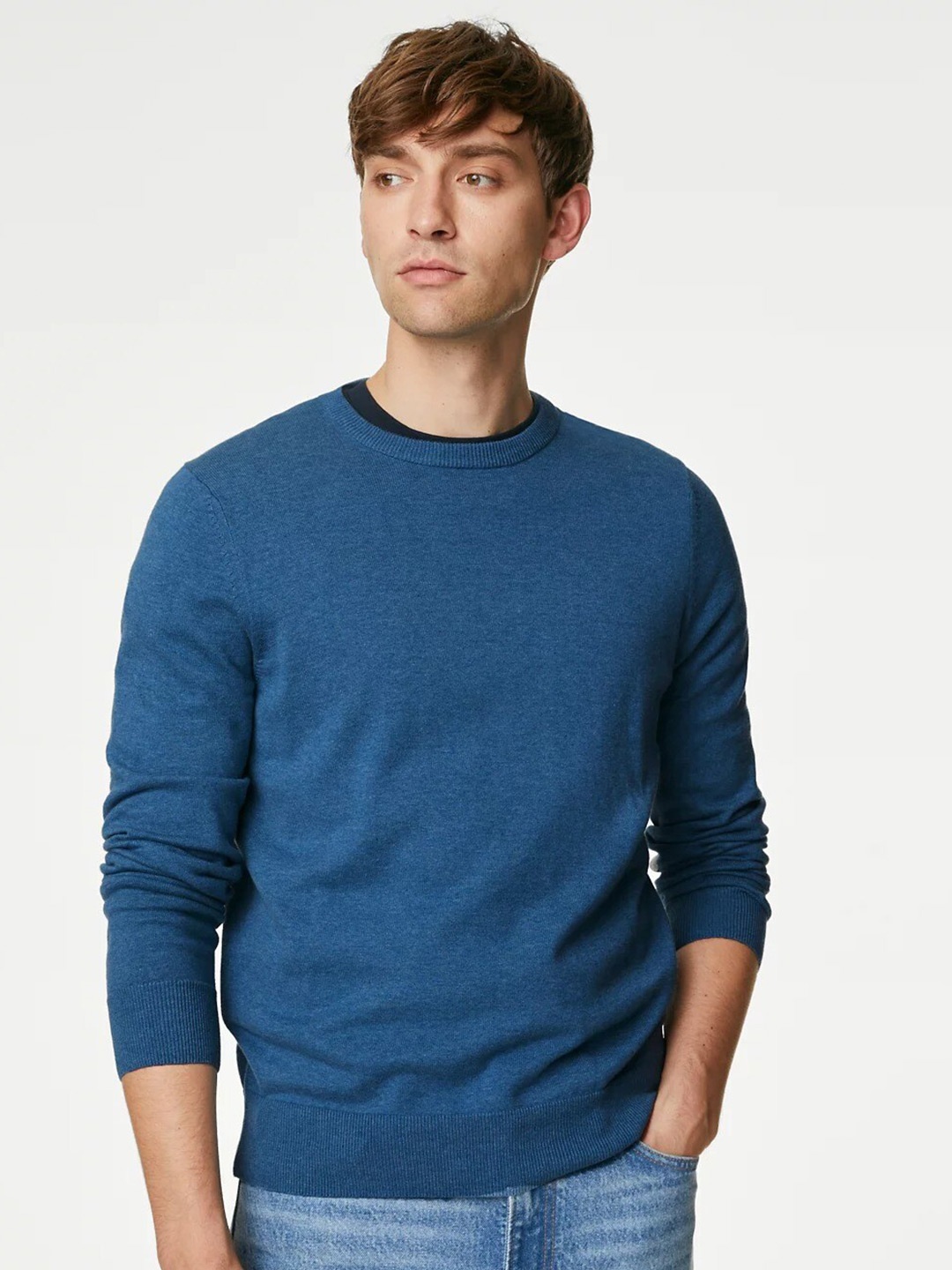 

Marks & Spencer Round Neck Pure Cotton Pullover, Blue