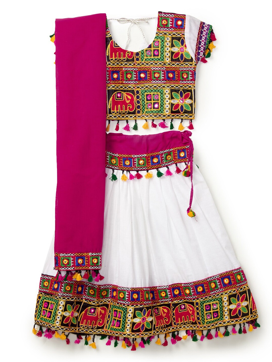 

BANJARA INDIA Girls Ethnic Motifs Embroidered Ready to Wear Lehenga & Blouse With Dupatta, White