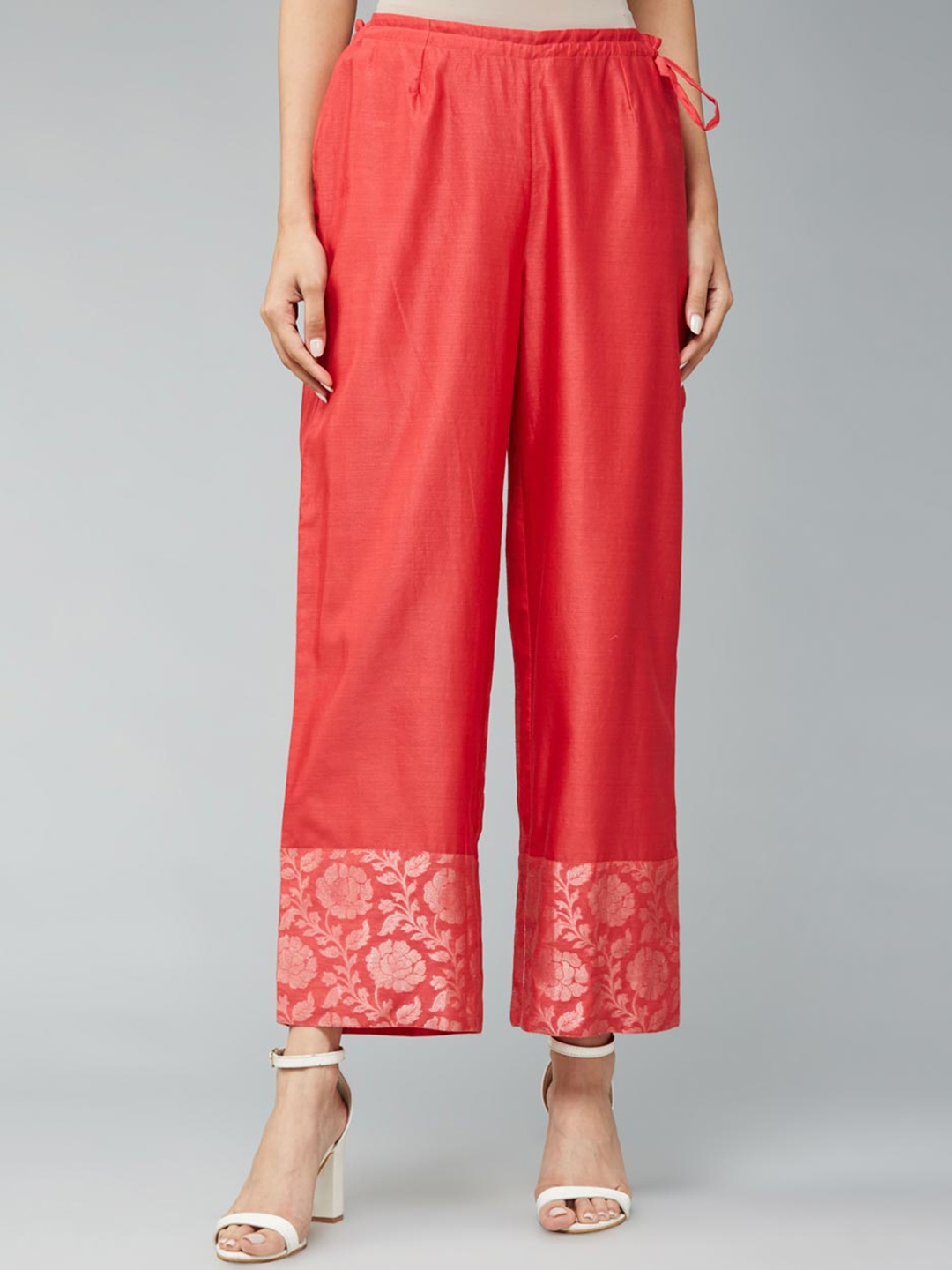 

Fabindia Women Mid Rise Cotton Parallel Trouser, Red