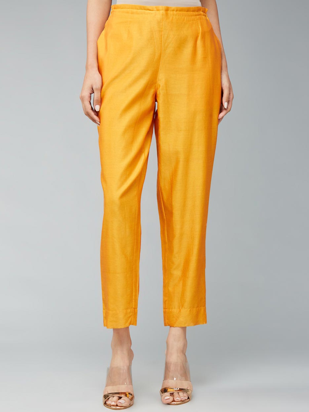 

Fabindia Women Mid Rise Cotton Trousers, Mustard