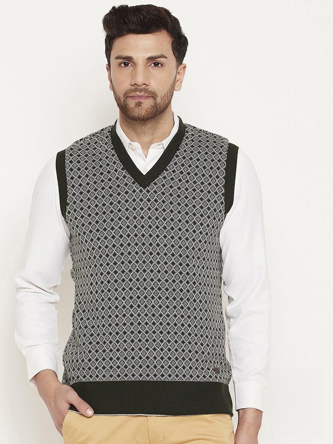 

Duke Self Design V-Neck Reversible Acrylic Sweater Vest, Green