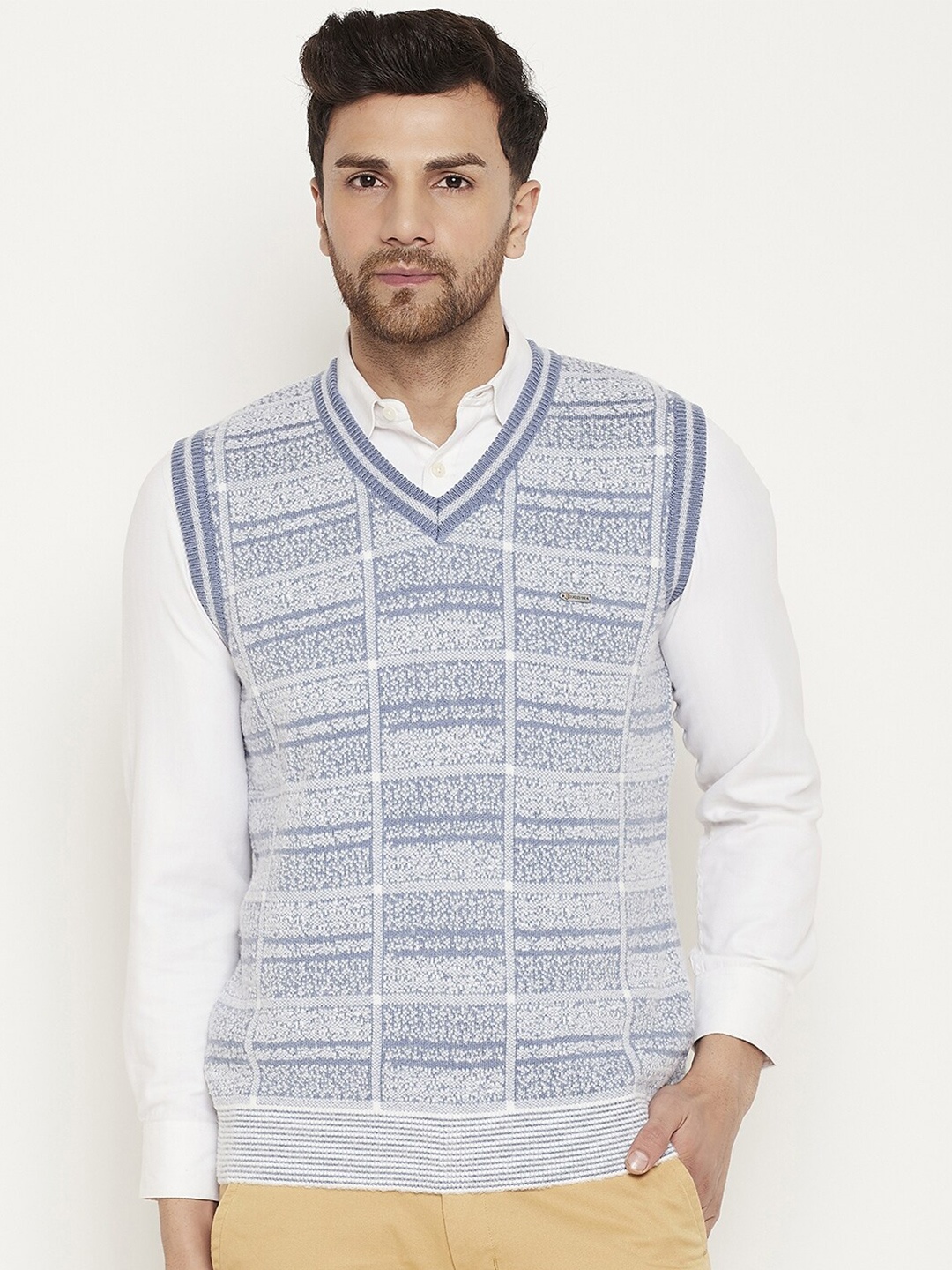 

Duke Checked V-Neck Acrylic Sweater Vest, Grey