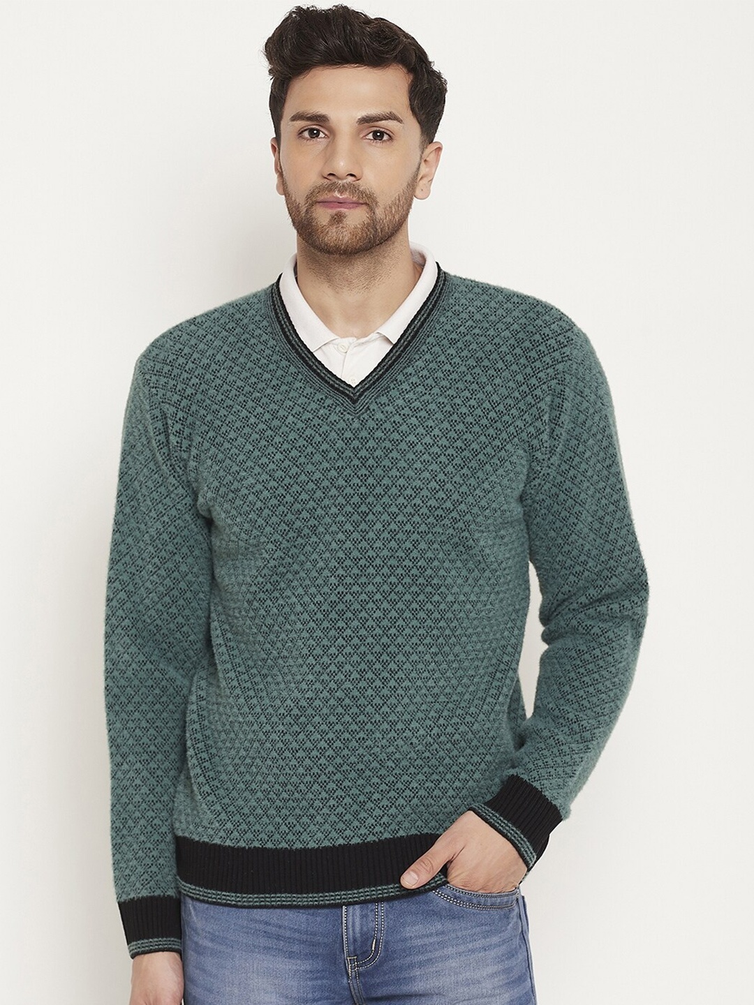 

Duke Self Design V-Neck Acrylic Pullover, Green