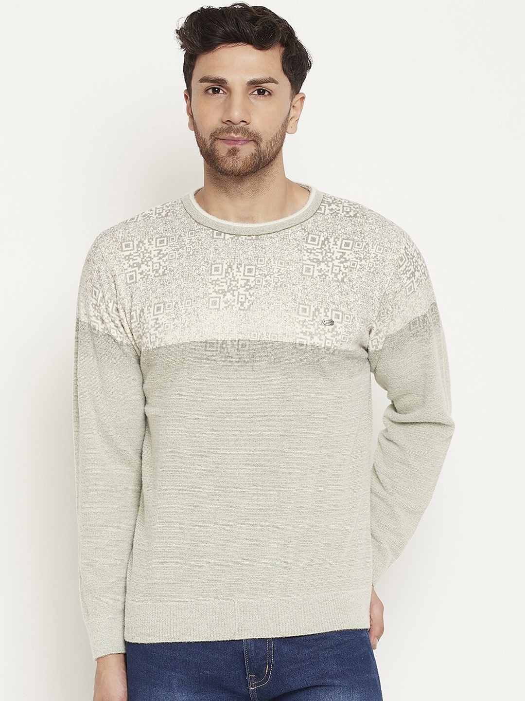 

Duke Geometric Self Design Acrylic Pullover, Green