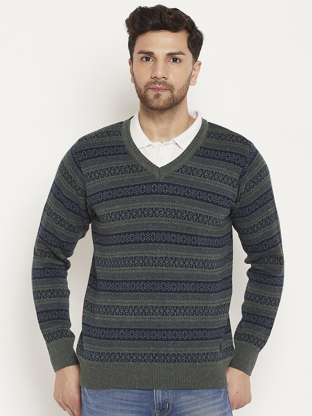 

Duke Ethnic Motif Printed Acrylic Pullover, Olive