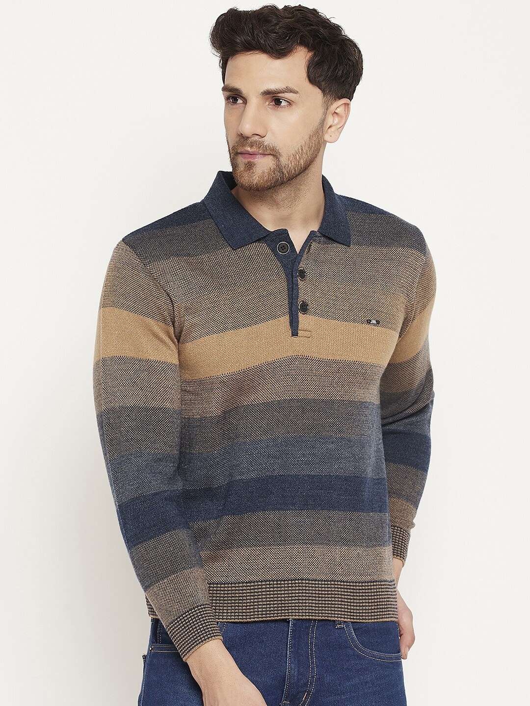 

Duke Striped Polo Collar Pullover, Blue