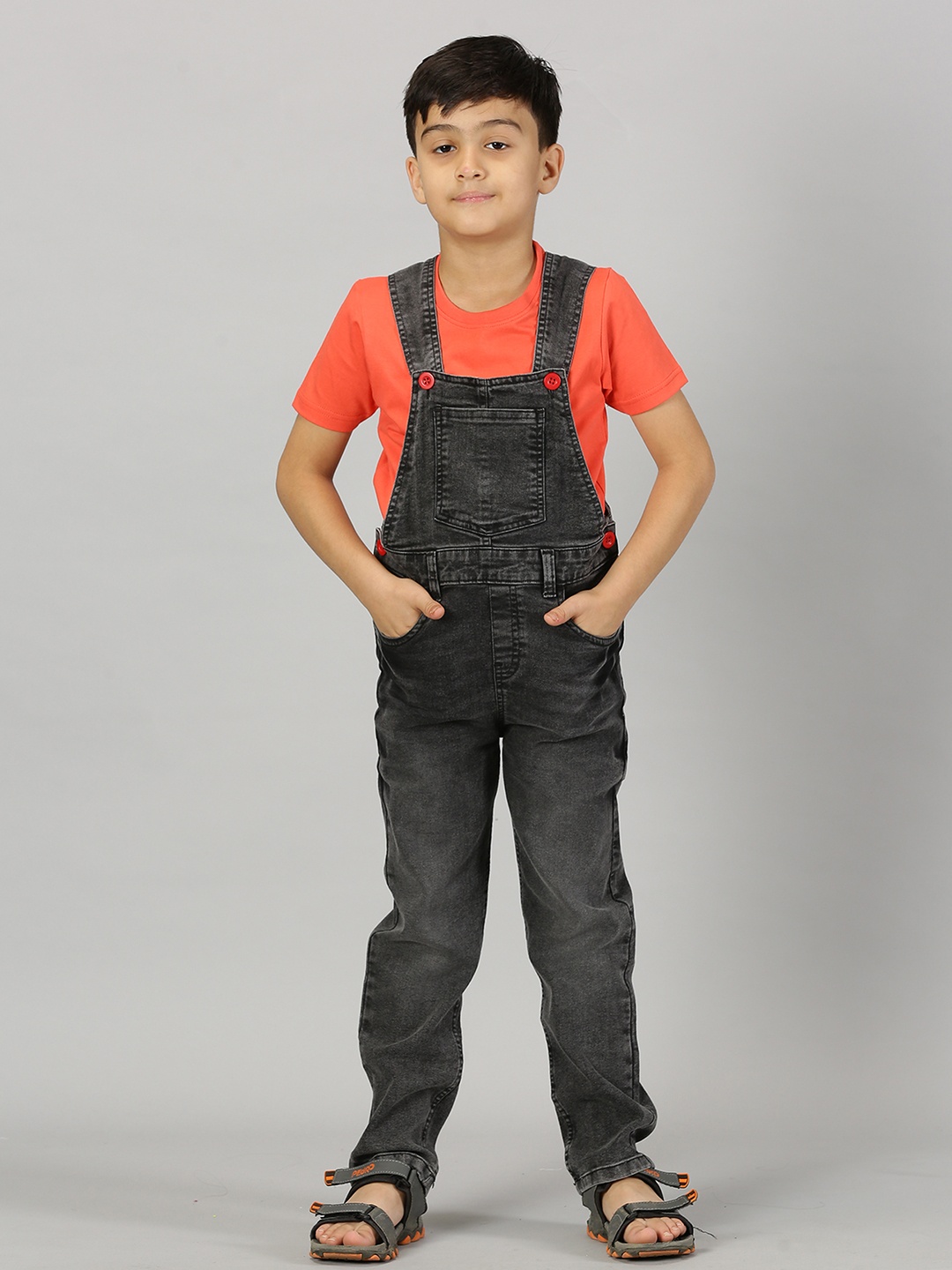 

KiddoPanti Boys Denim Dungaree Pant, Grey