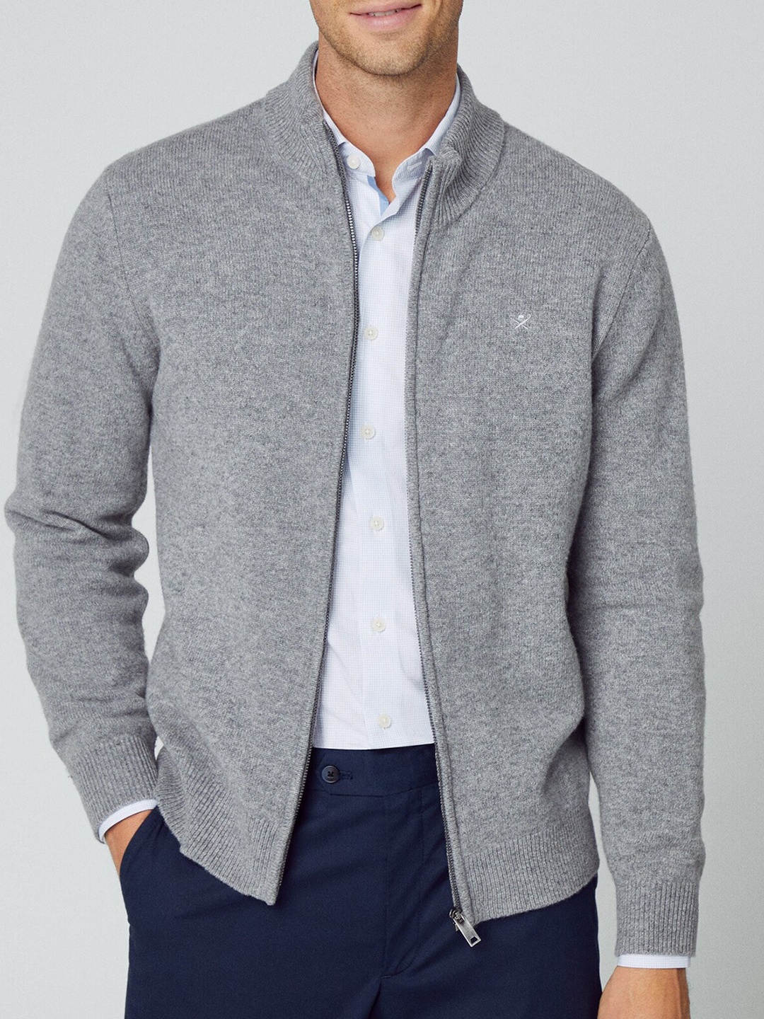 

HACKETT LONDON Mock Collar Wool Cardigan, Grey