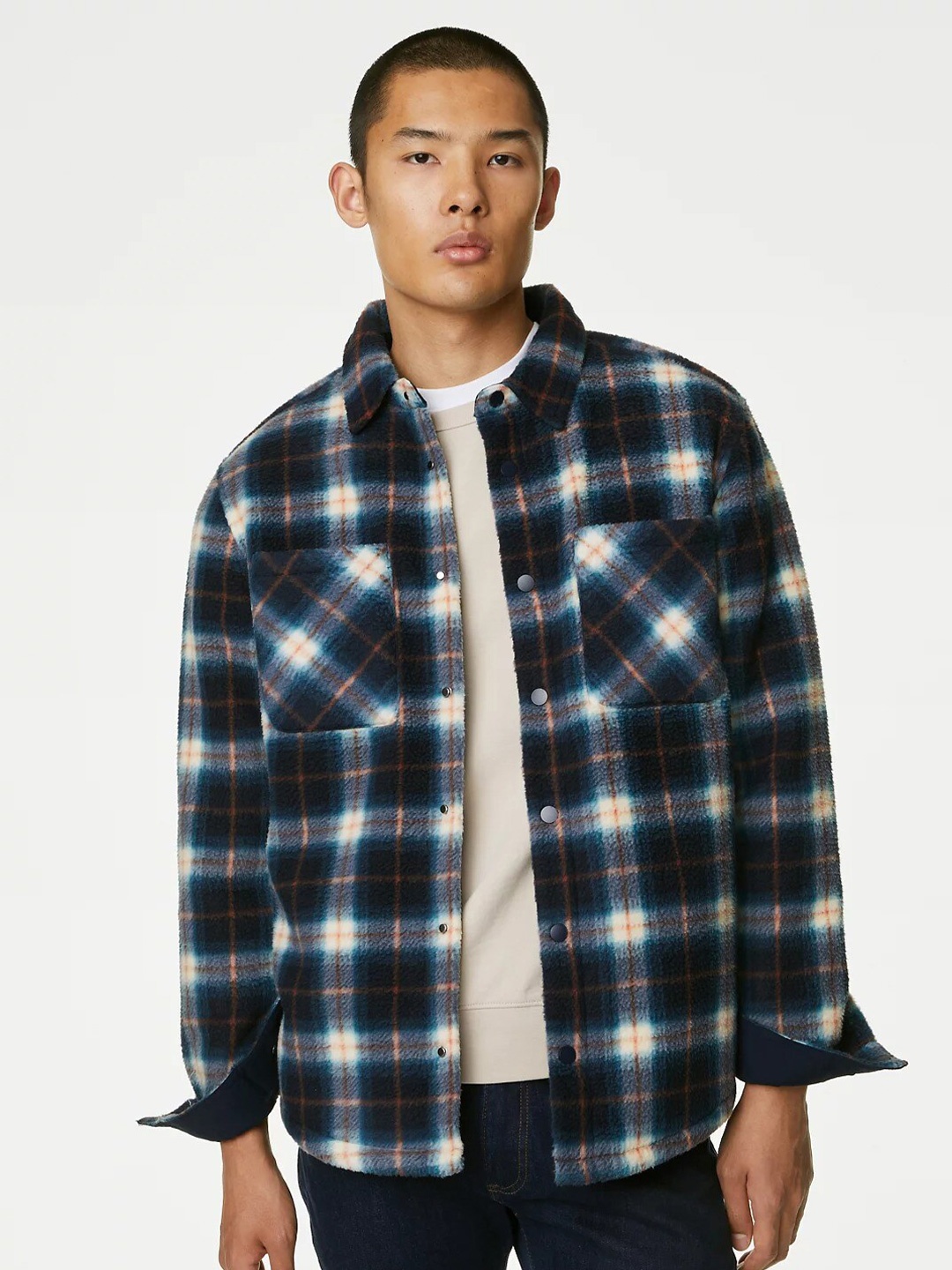 

Marks & Spencer Buffalo Checks Opaque Checked Casual Shirt, Blue