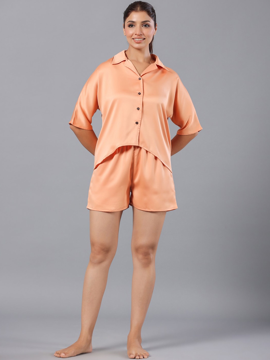 

ETC Lapel Collar Shirt With Shorts, Peach