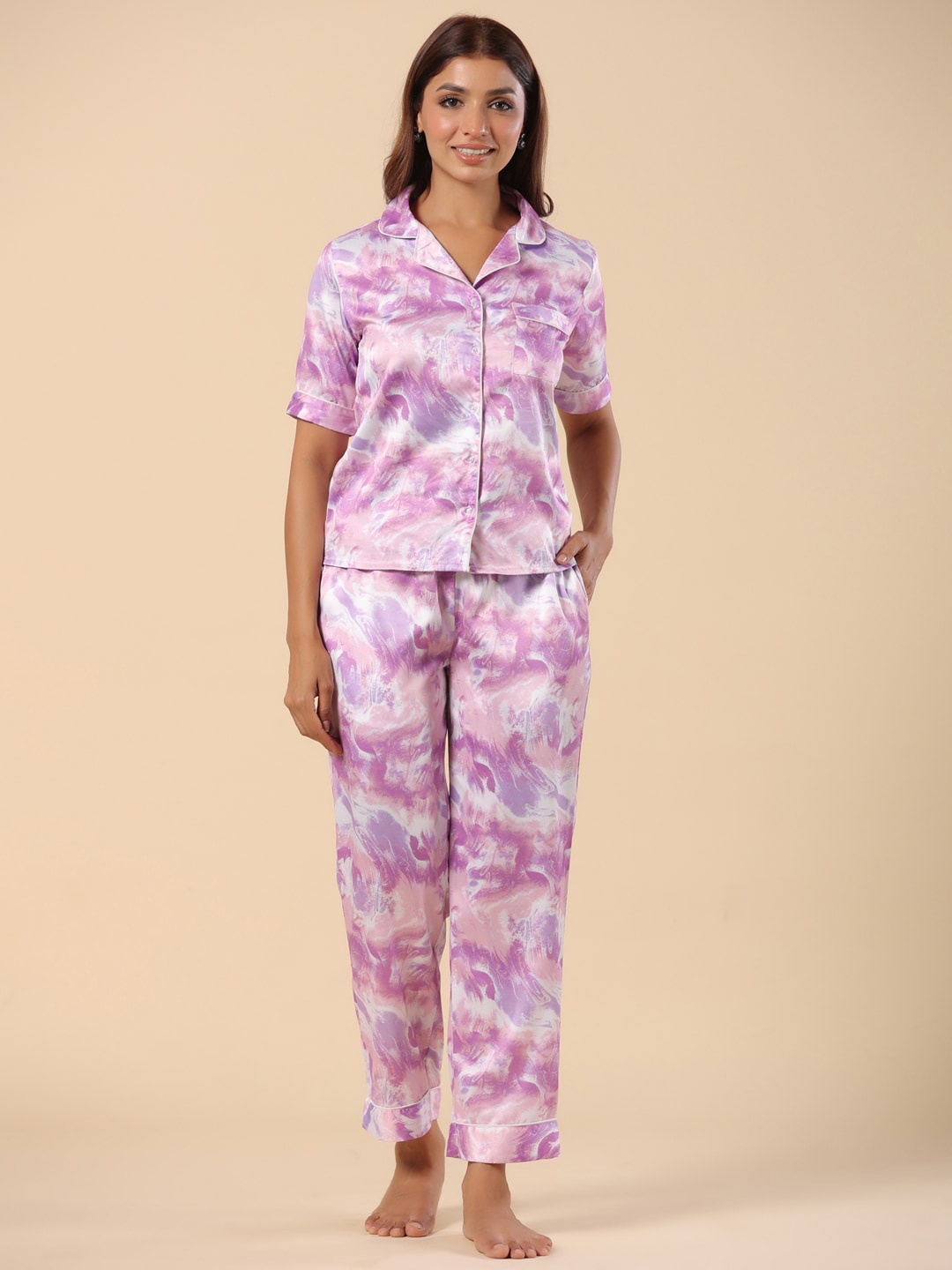 

ETC Abstract Printed Night suit, Purple