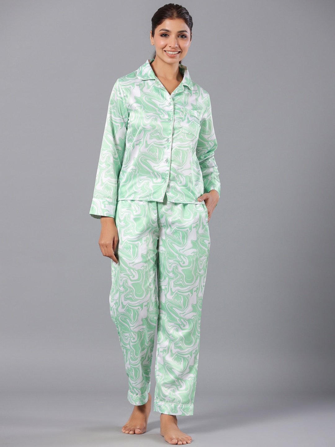 

ETC Abstract Printed Shirt With Pyjama, Green