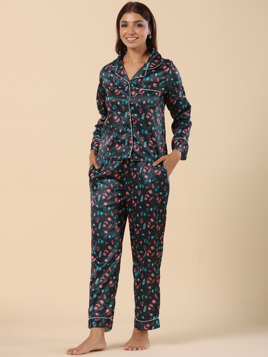 

ETC Floral Printed Night suit, Black