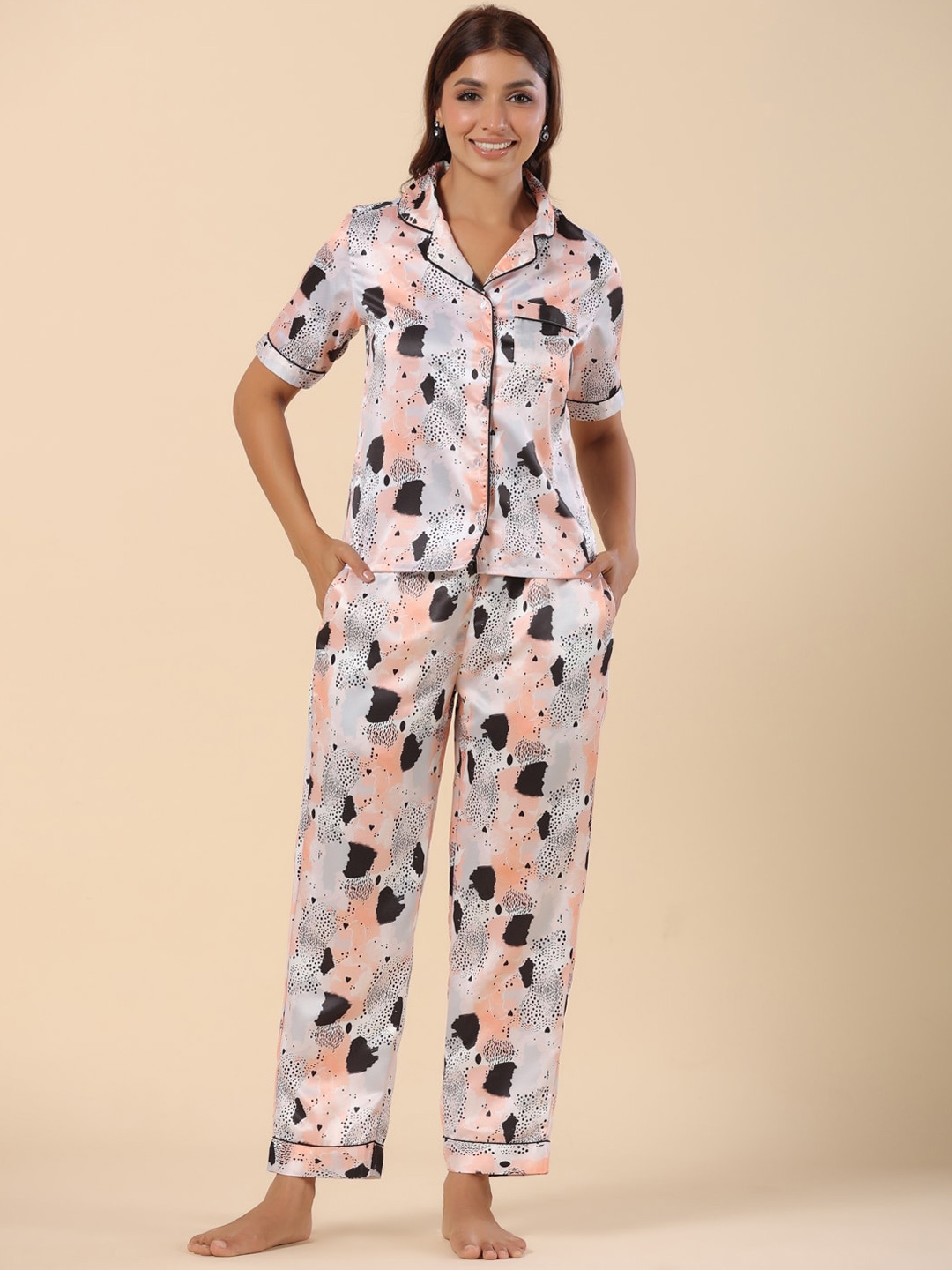 

ETC Abstract Printed Night suit, Peach