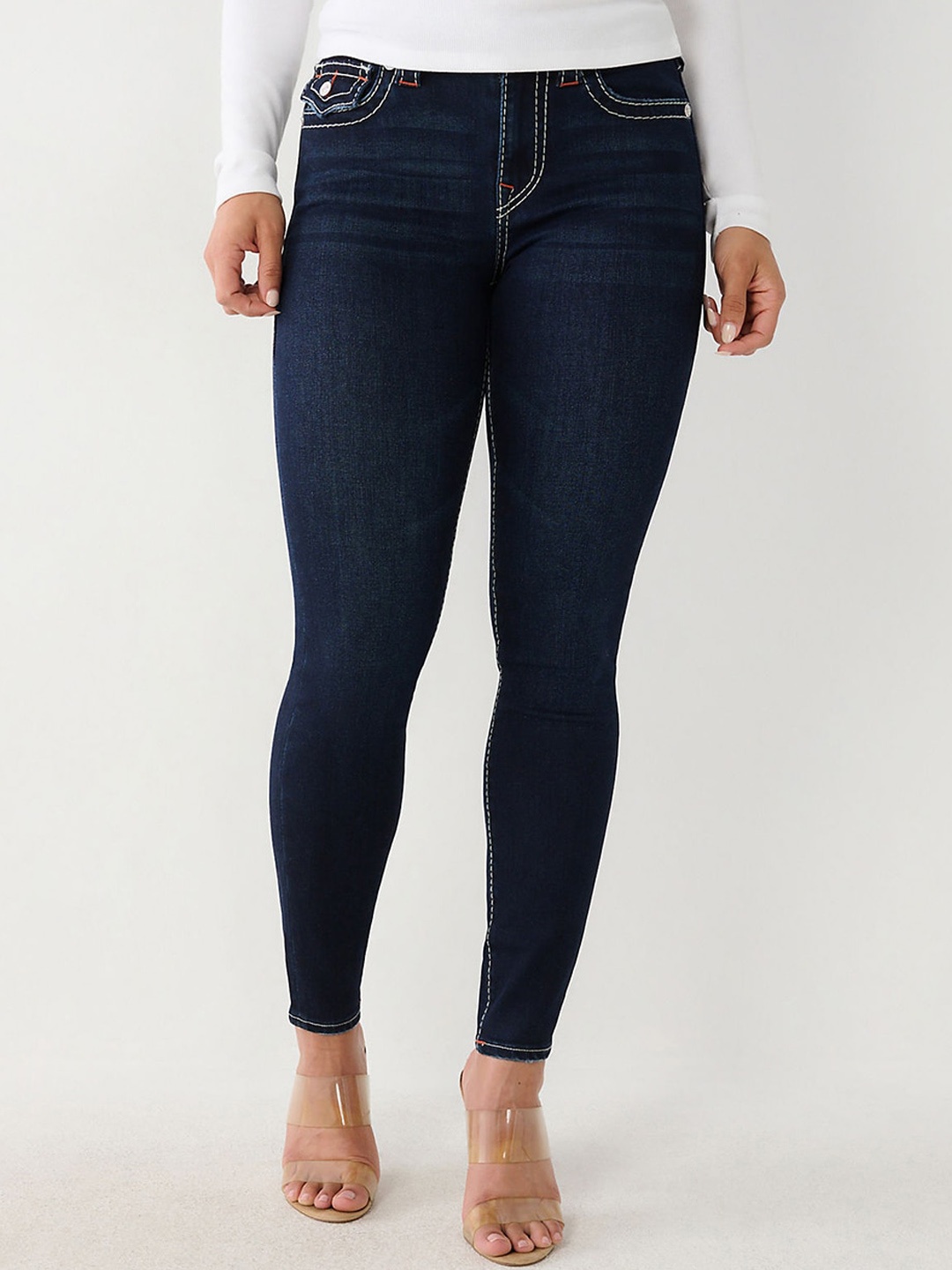 

True Religion Women Big T Halle Super Skinny Fit Blue Mid Rise Jeans