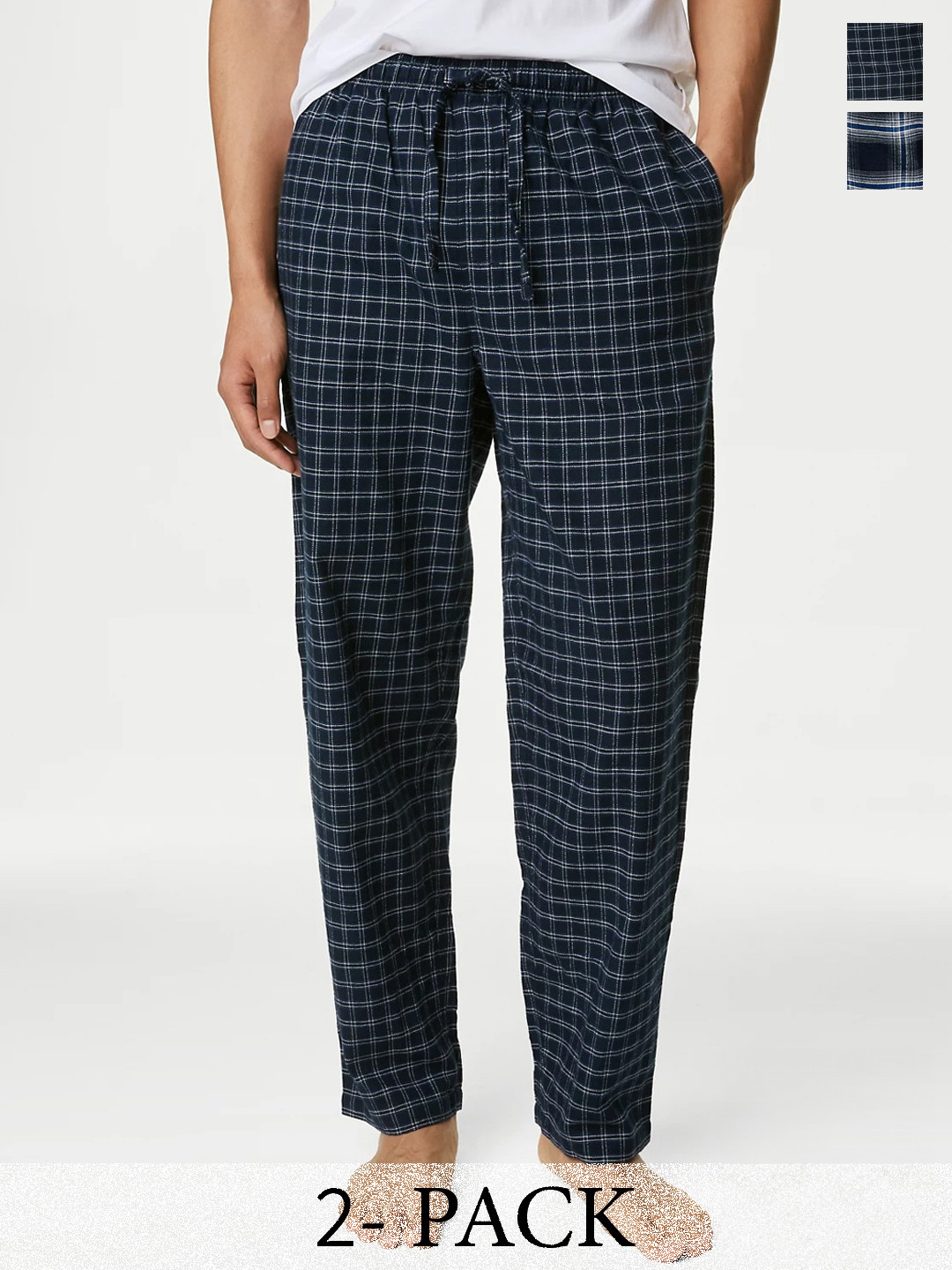 

Marks & Spencer Pack Of 2 Checked Cotton Lounge Pants, Navy blue