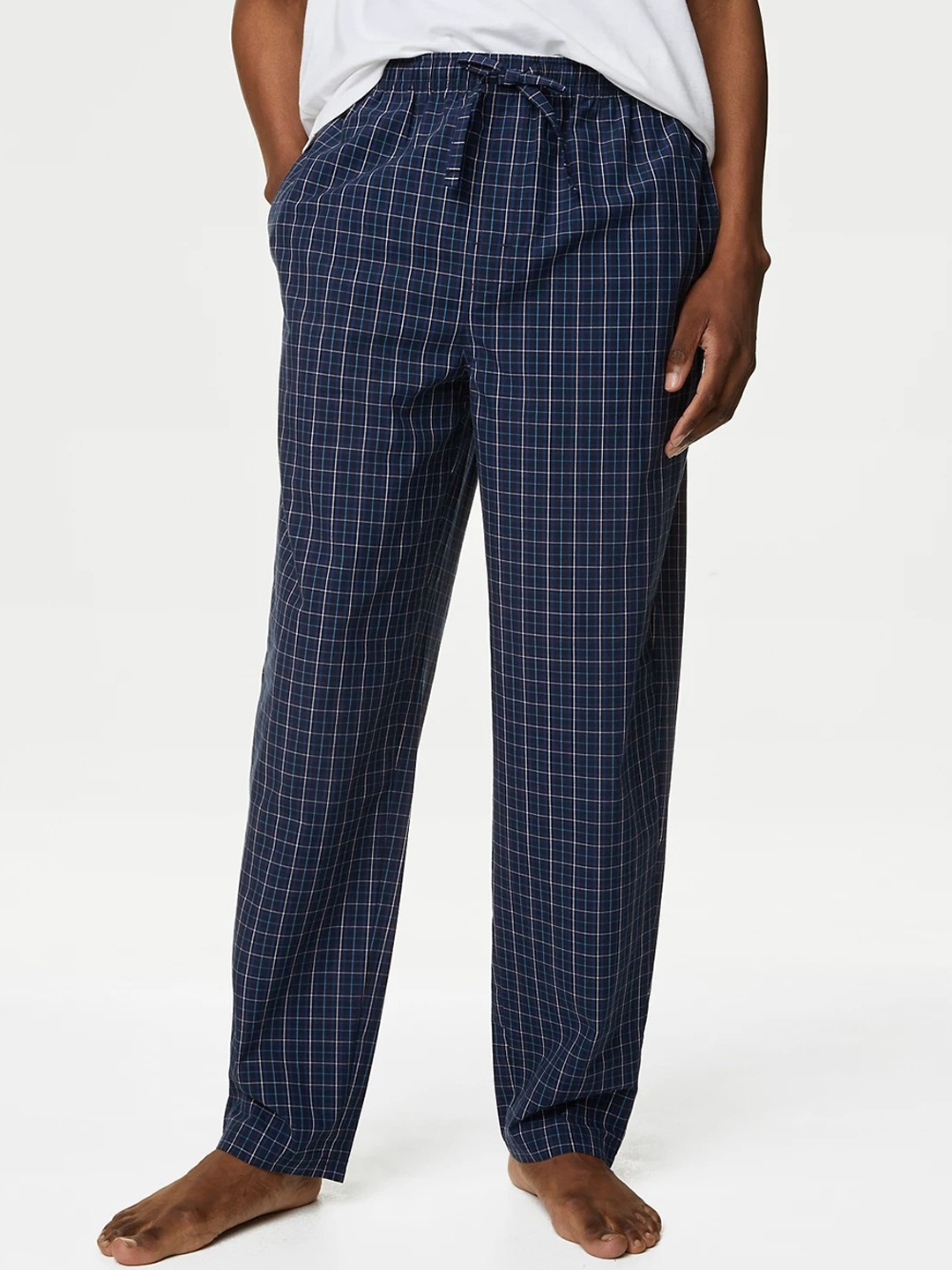 

Marks & Spencer Pack Of 2 Checked Cotton Lounge Pants, Navy blue