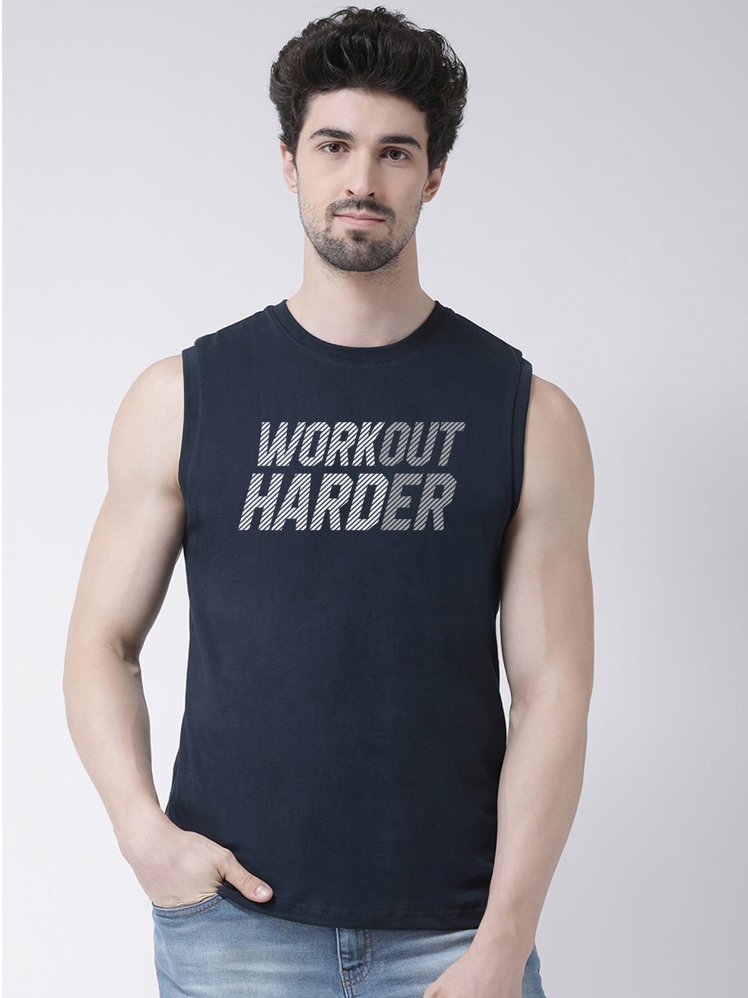 Friskers Typography Printed Slim Fit Pure Cotton T-shirt, Navy blue