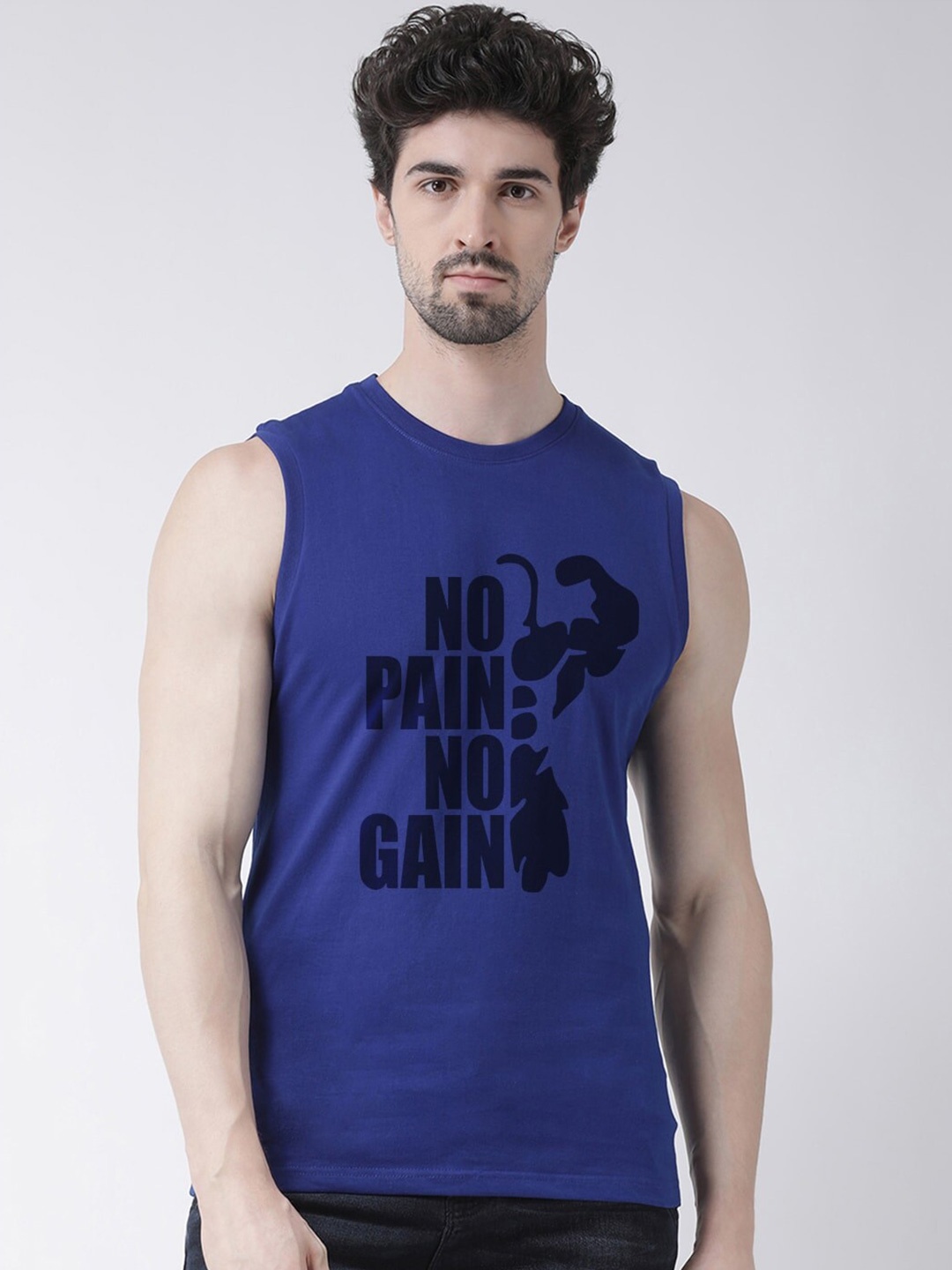 Friskers Typography Printed Slim Fit Pure Cotton T-shirt, Blue