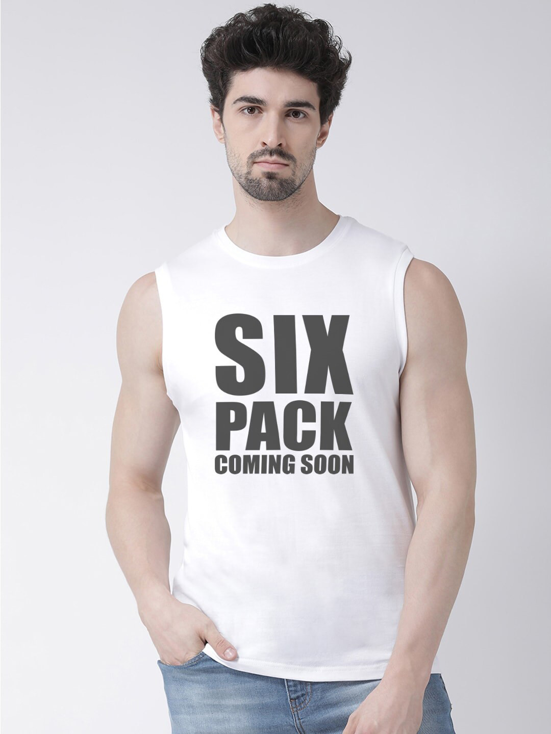 

Friskers Typography Printed Sleeveless Pure Cotton Slim Fit T-shirt, White