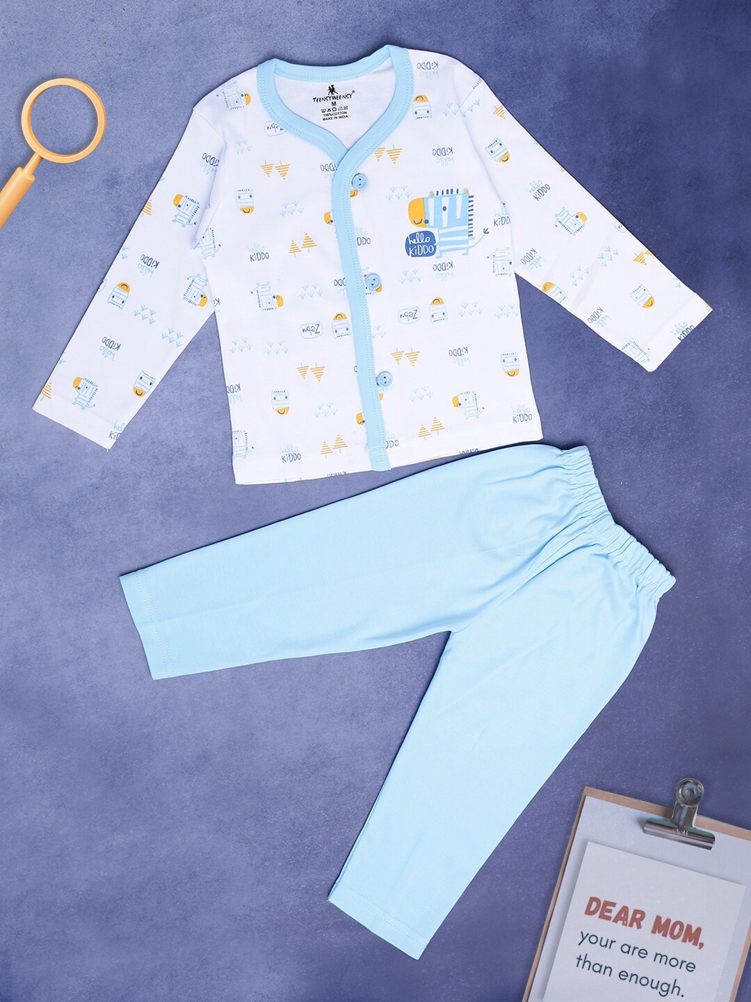 

V-Mart Infant Kids Conversational Printed T-shirt with Pyjamas, Turquoise blue