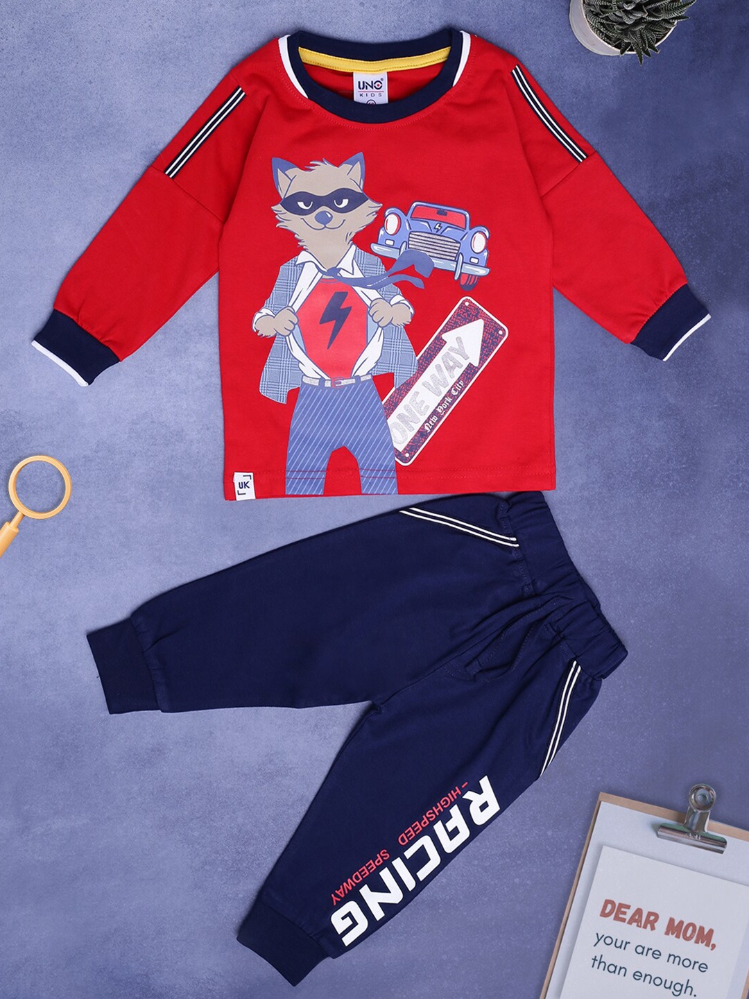 

V-Mart Kids Printed Long Sleeves T-shirt with Joggers, Red