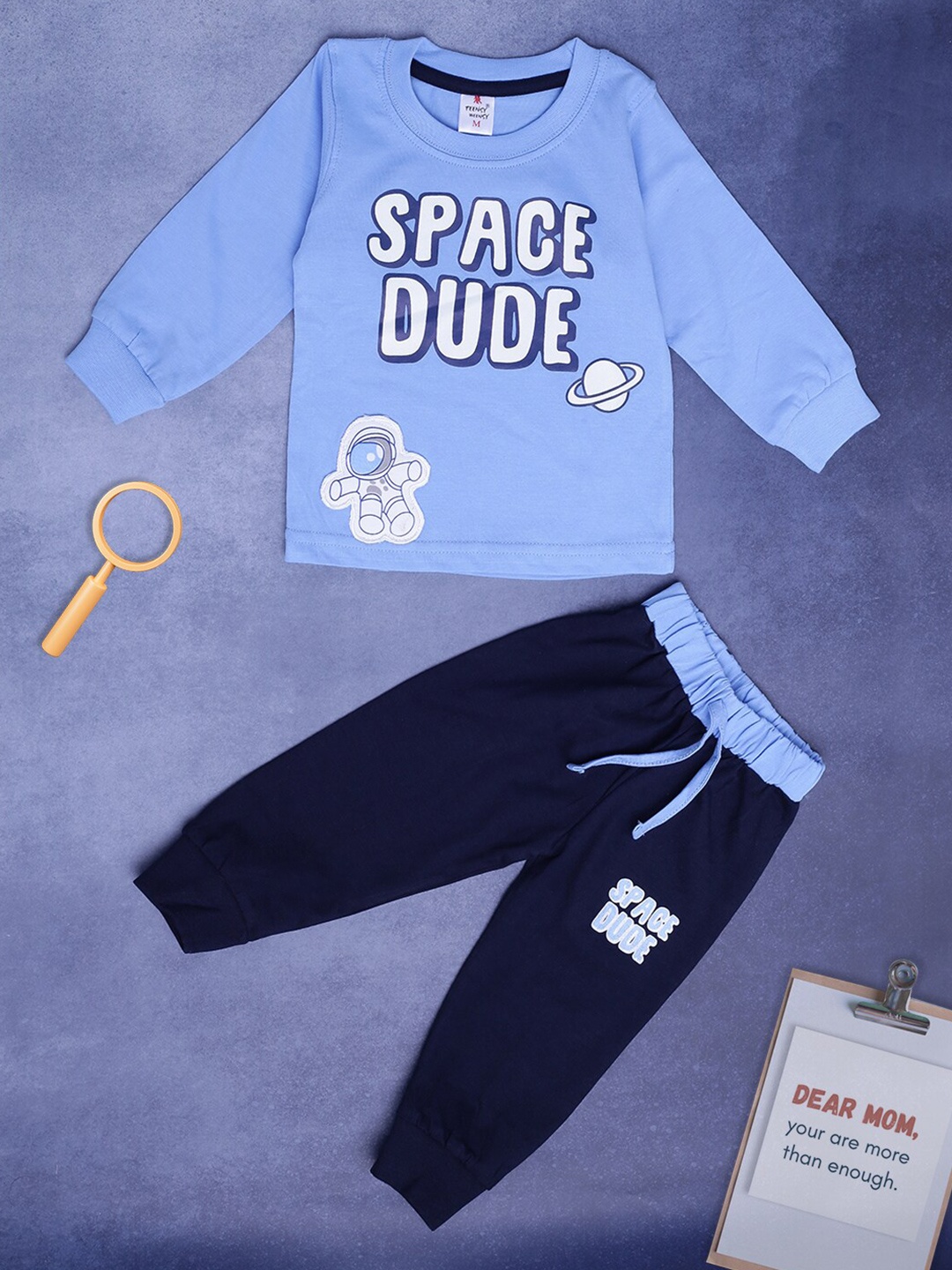

V-Mart Kids Printed Long Sleeves T-shirt with Joggers, Turquoise blue