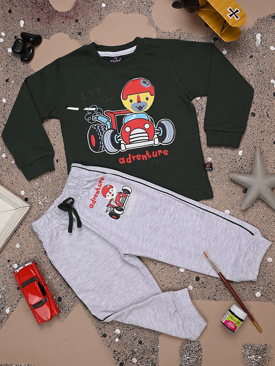 

V-Mart Infants Typography Printed Long Sleeves T-shirt With Pyjamas, Olive