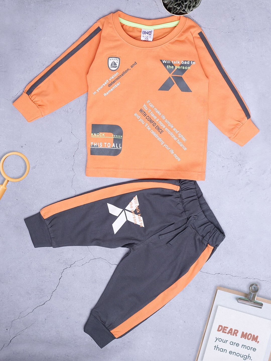 

V-Mart Infant Kids Typography Printed T-shirt With Trousers, Orange
