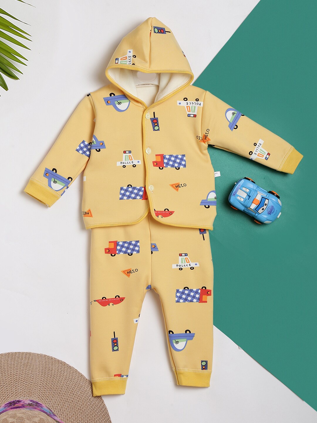 

V-Mart Unisex Kids Graphic Printed Hooded T-shirt with Pyjamas, Yellow