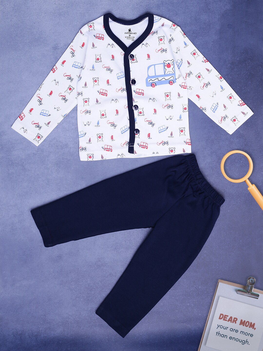 

V-Mart Infant Kids Conversational Printed Top With Trousers, Navy blue