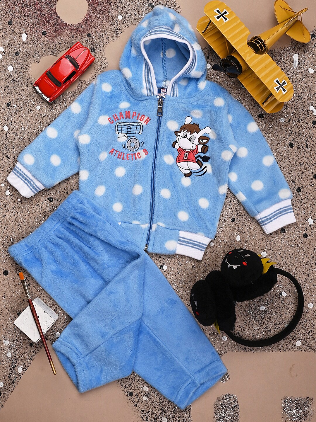 

V-Mart Infants Printed Hooded T-shirt With Trousers, Blue