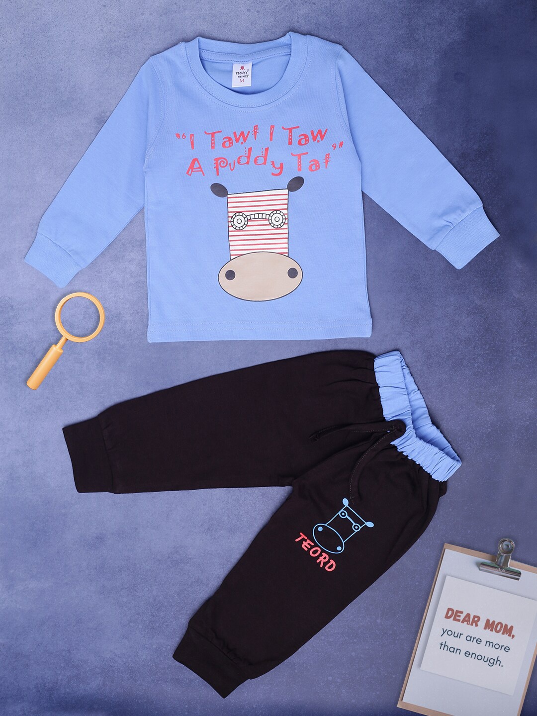 

V-Mart Unisex Kids Graphic Printed T-shirt with Pyjamas, Turquoise blue