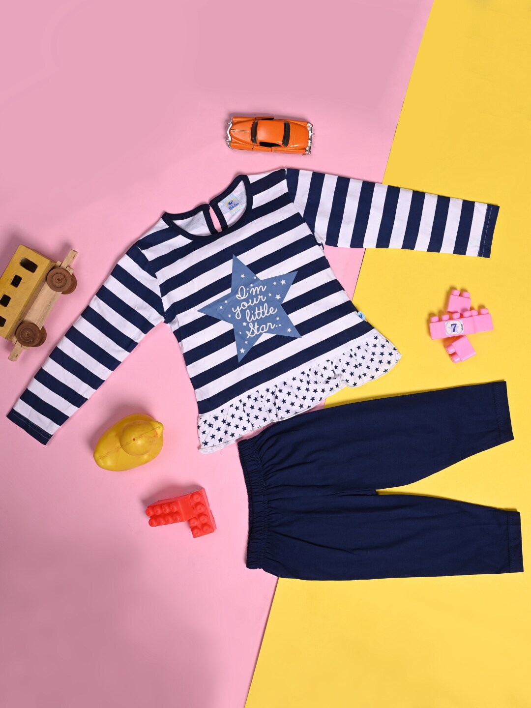 

V-Mart Infants Striped Top With Leggings, Navy blue