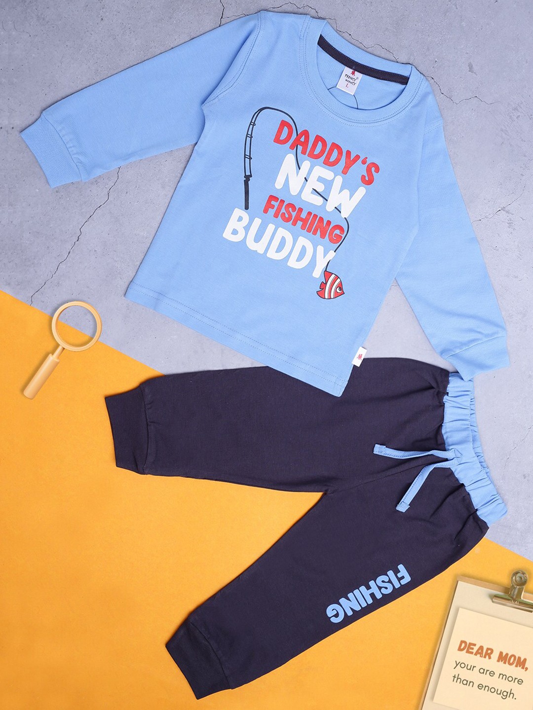 

V-Mart Kids Typography Printed T-shirt with Pyjamas, Turquoise blue