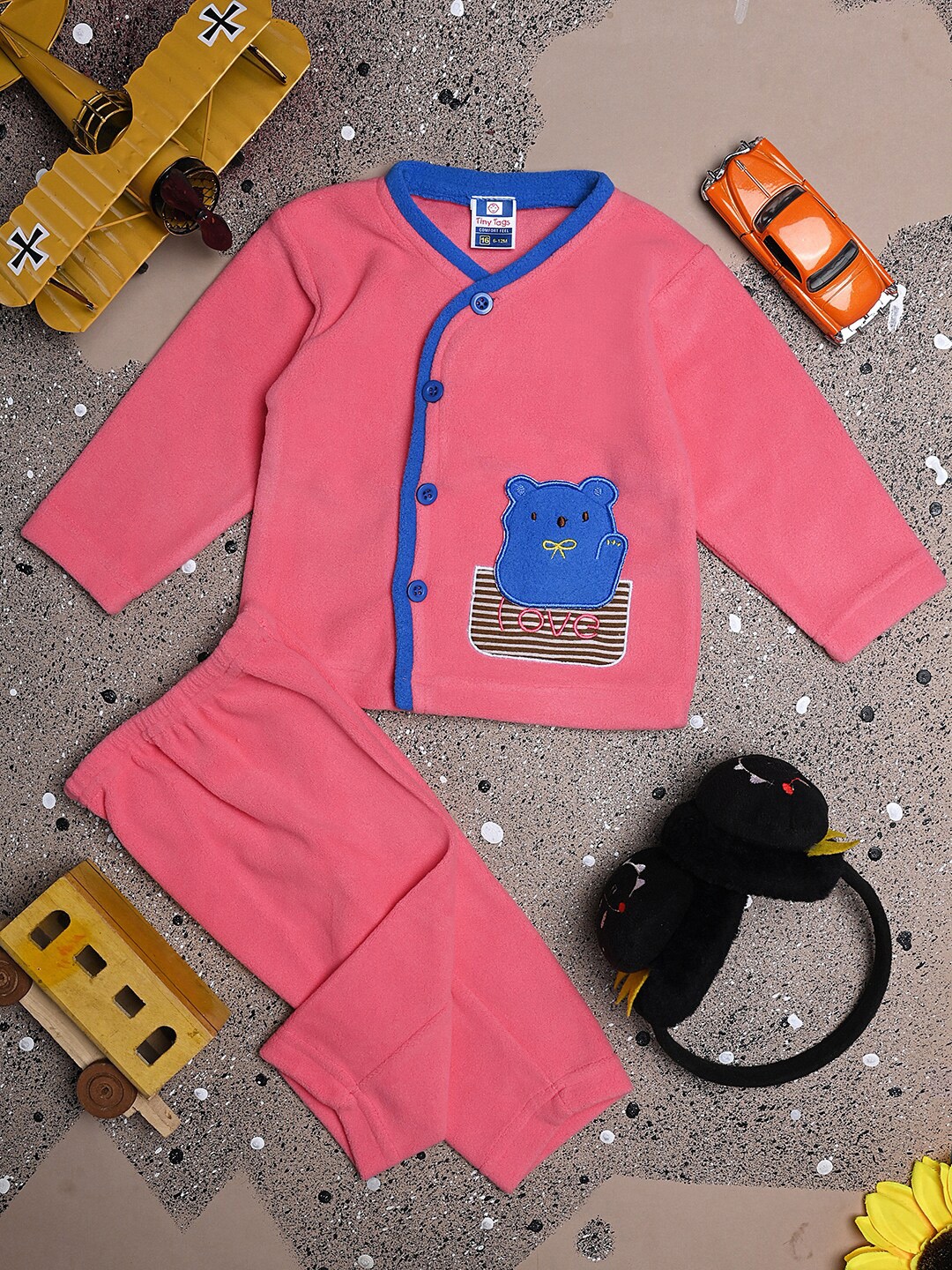

V-Mart Infants Printed V-Neck Pure Wool Shirt With Pyjamas, Coral