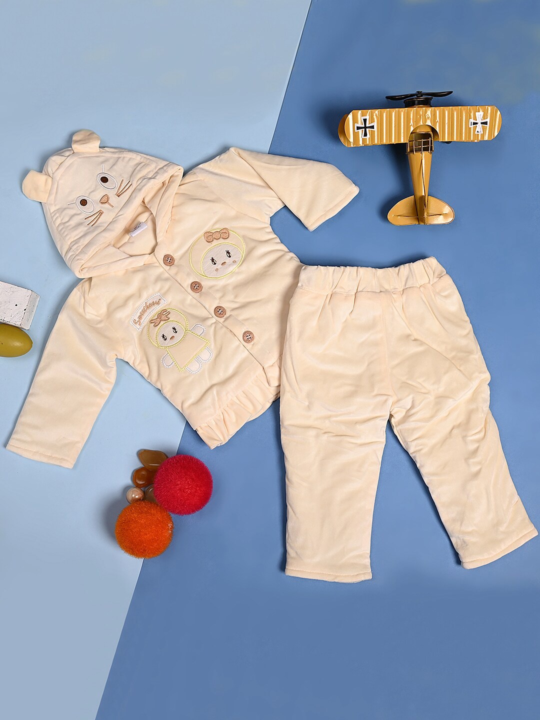 

V-Mart Infants Self Design Hooded Pure Wool Shirt with Trouser, Yellow
